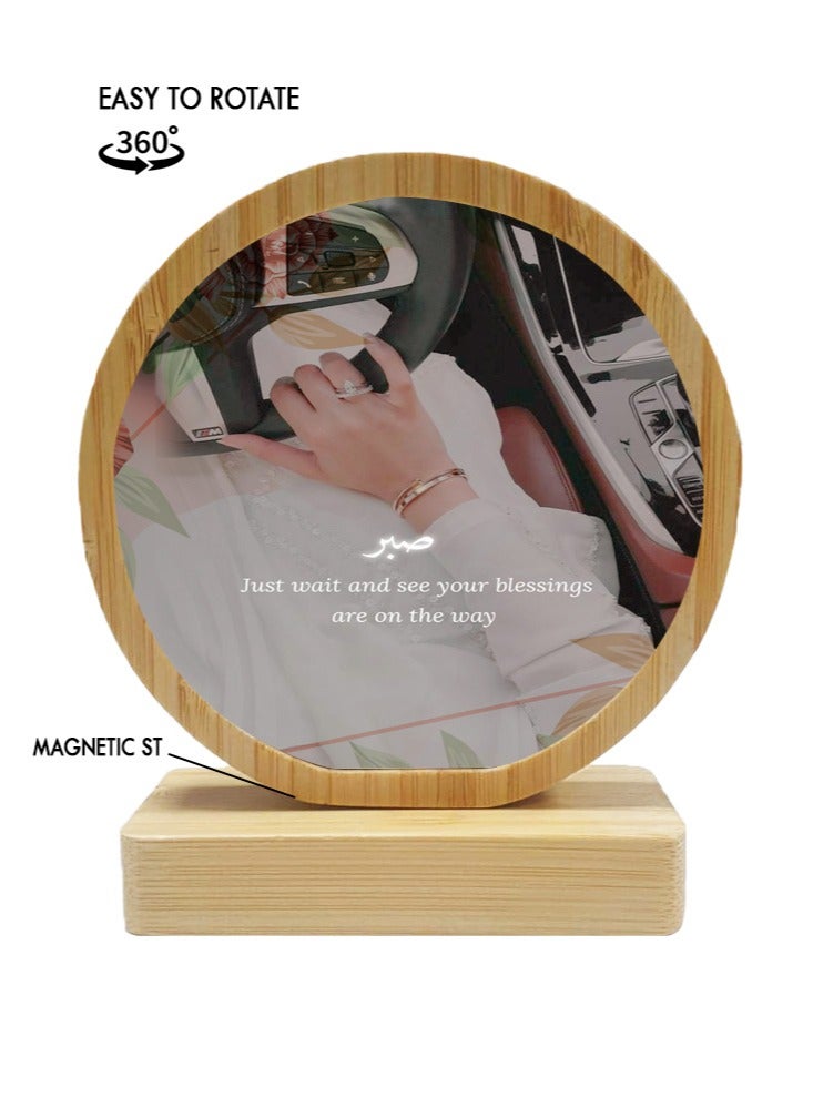 Protective Printed White Round Shape Wooden Photo Frame for Table Top Just Wait And See Your Blessing Are On The Way