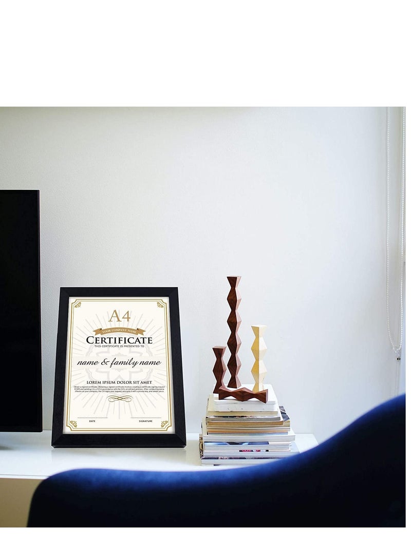 A4 Certificate Document Picture Frame, Wood Grain Frame Black Pack of 2