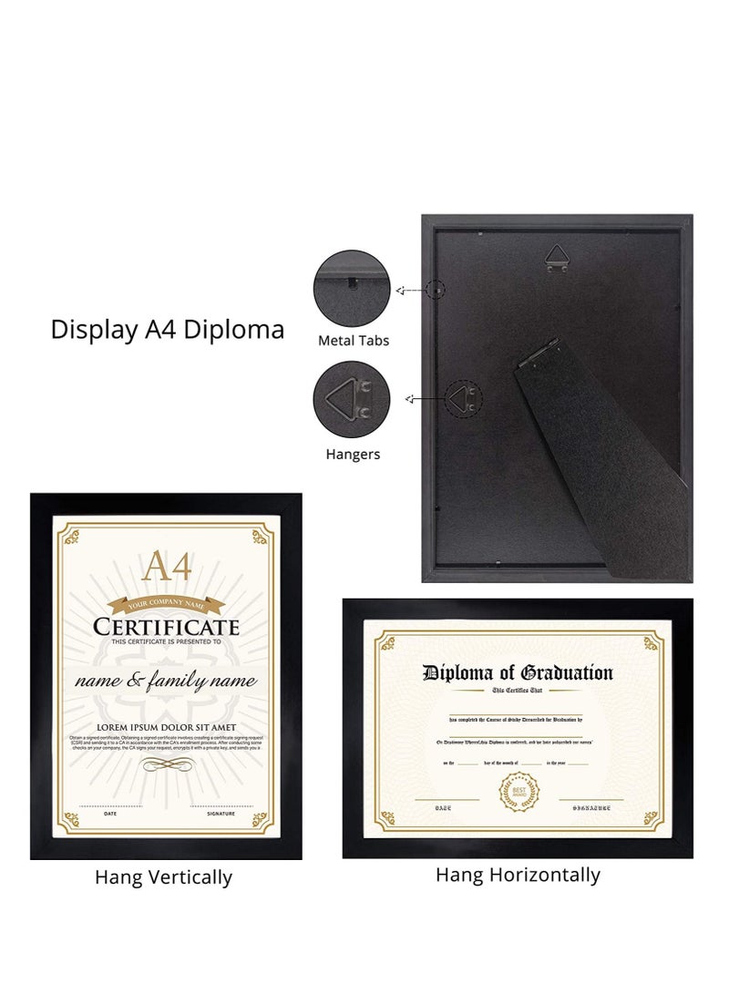 A4 Certificate Document Picture Frame, Wood Grain Frame Black Pack of 2