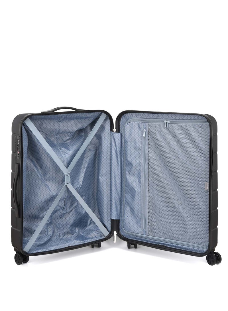 Delsey Lagos 3Piece SET 55+66+76cm Hardcase 4 Double Wheel Cabin & Check-In Luggage Trolley Black