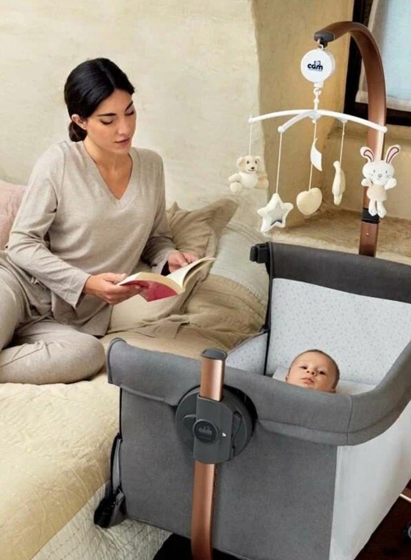 Cullami Co Bed Cradle, Dark Grey, Made In Italy Cradle With Co-Sleeping Function, Suitable For Every Bed, Portable & Convertible Baby Bassinet With Mosquito Net, Baby Bed, Soft Fabric