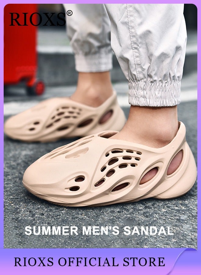 Men's Soft Foam Runner Slides Non-slip Summer Sandals Closed Toe Lightweight Outdoor Indoor Beach Flat Shoes For Men