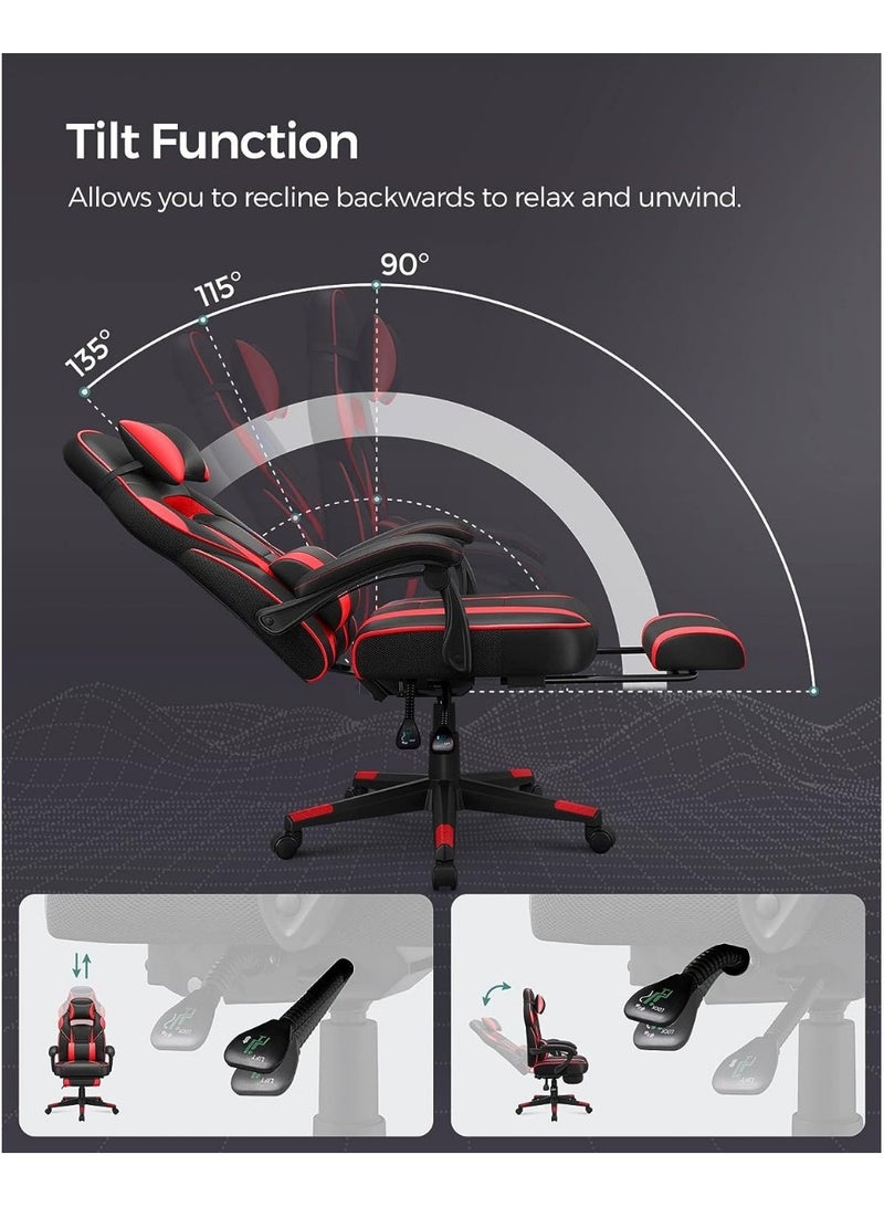 Modern Gaming Chair with Retractable Footrest, High Back, Reclining Function for Playstation, Height adjustible, Neck Lumbar Support Office, Gaming Station, Home, Study Room Black and Red Obg73Brv1