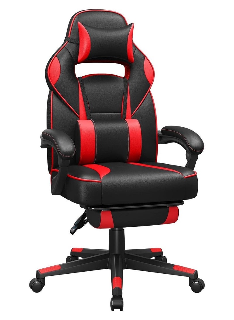 Modern Gaming Chair with Retractable Footrest, High Back, Reclining Function for Playstation, Height adjustible, Neck Lumbar Support Office, Gaming Station, Home, Study Room Black and Red Obg73Brv1