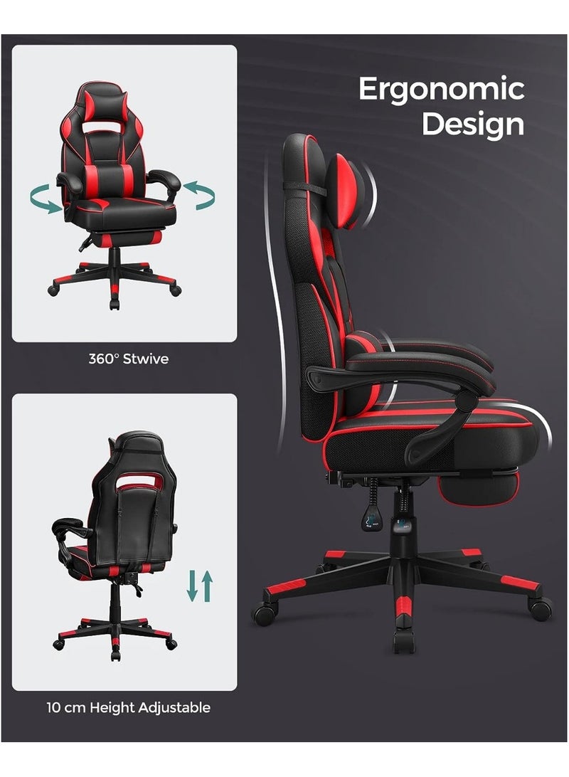 Modern Gaming Chair with Retractable Footrest, High Back, Reclining Function for Playstation, Height adjustible, Neck Lumbar Support Office, Gaming Station, Home, Study Room Black and Red Obg73Brv1