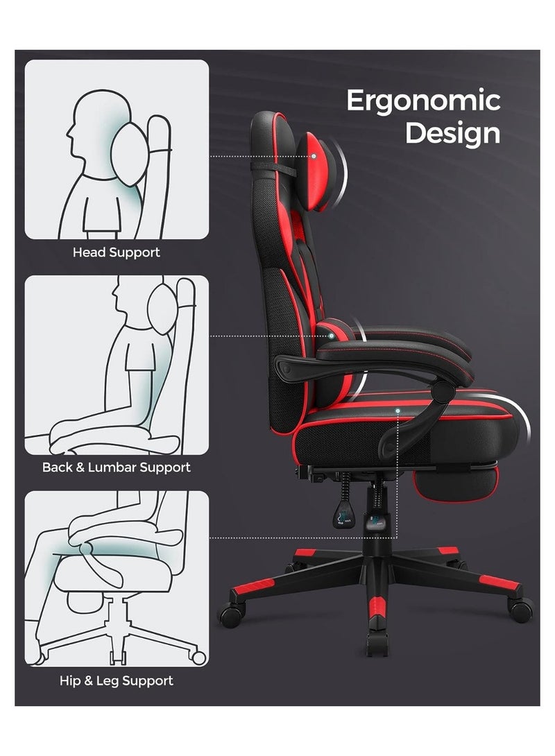 Modern Gaming Chair with Retractable Footrest, High Back, Reclining Function for Playstation, Height adjustible, Neck Lumbar Support Office, Gaming Station, Home, Study Room Black and Red Obg73Brv1