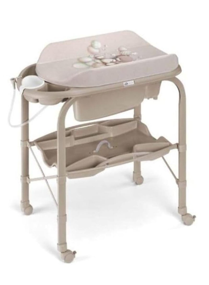 Changing Table - Beige  - Soft Changing Mat - From 0 - 6 Months Old Baby, With Storage, Made In Italy, Changing Diaper Station For Infant And Nursery, Foldable, Portable With 4 Wheels