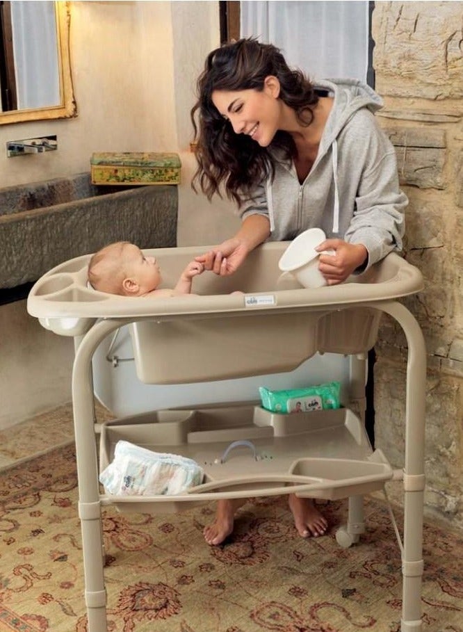 Changing Table - Beige  - Soft Changing Mat - From 0 - 6 Months Old Baby, With Storage, Made In Italy, Changing Diaper Station For Infant And Nursery, Foldable, Portable With 4 Wheels