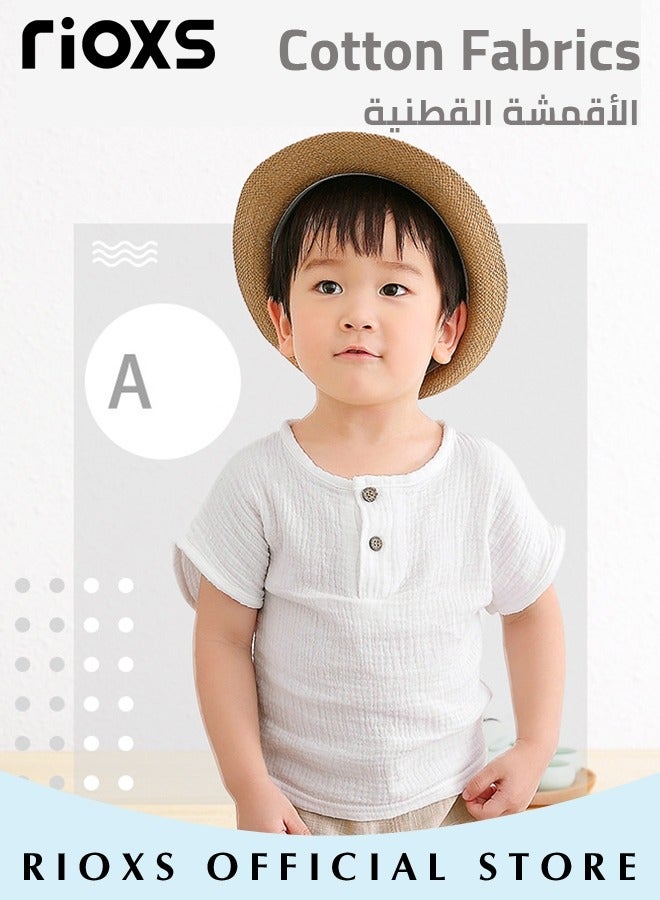 2PCS T-Shirt and Pants Set, Short Sleeved Cotton Shirt and Linen-cotton Pants, Fashionable Outfit for Toddlers, Comfortable Skin-friendly Summer Suit for Kids, Suitable for Daily Wear, Home Wear or Photography Dressing