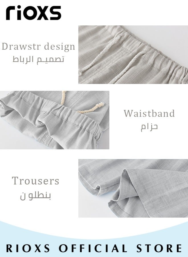 2PCS T-Shirt and Pants Set, Short Sleeved Cotton Shirt and Linen-cotton Pants, Fashionable Outfit for Toddlers, Comfortable Skin-friendly Summer Suit for Kids, Suitable for Daily Wear, Home Wear or Photography Dressing