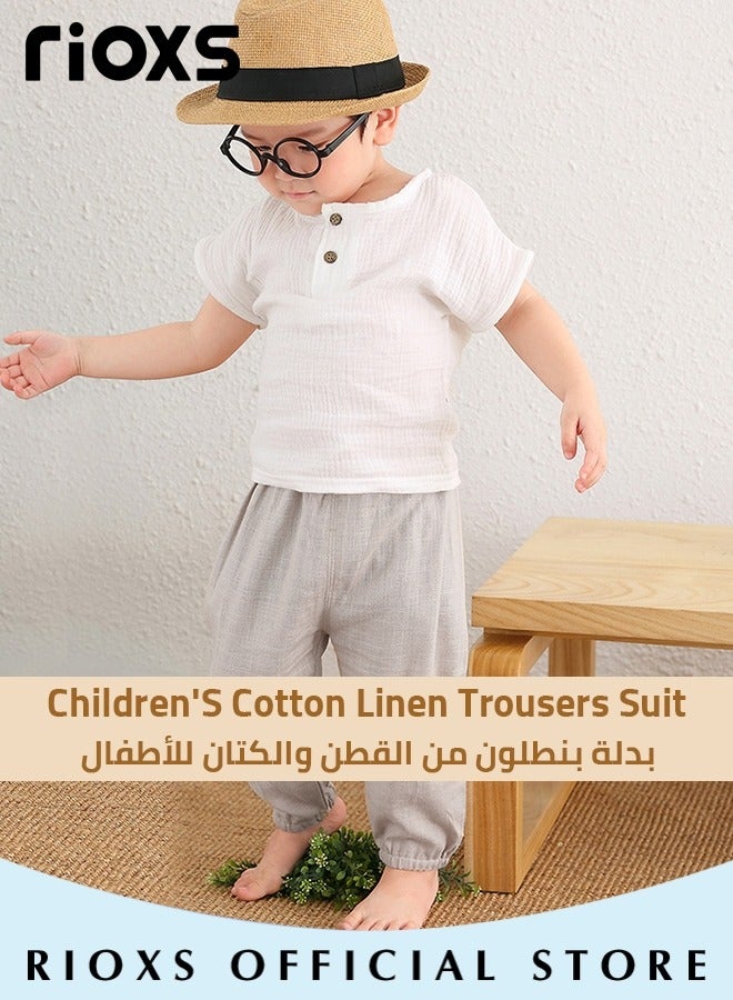 2PCS T-Shirt and Pants Set, Short Sleeved Cotton Shirt and Linen-cotton Pants, Fashionable Outfit for Toddlers, Comfortable Skin-friendly Summer Suit for Kids, Suitable for Daily Wear, Home Wear or Photography Dressing