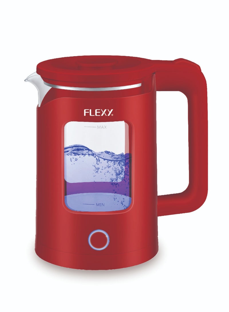 FLEXY 1.5 Liter 1360W Electric Kettle Glass Water Boiler | Double Crystal Walls  Auto Shut-Off | Instant Water Heater And Tea Maker | Boil-Dry Protection 360° Swivel Base | Cool Handle