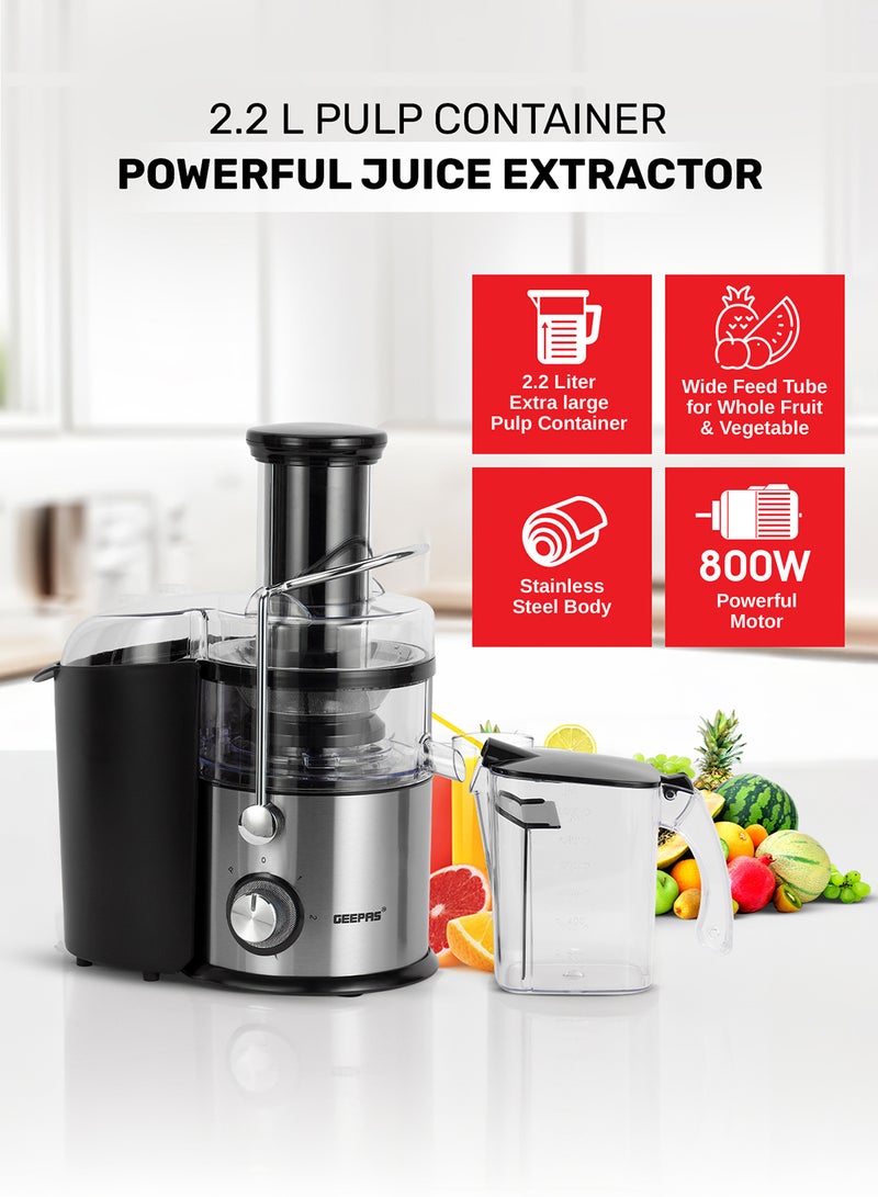 Centrifugal Juicer 2.2 L 800W |Pulp Container Machine Juice Extractor With 75MM Wide Mouth | 2 Speed, Stainless Steel Body, Non-Slip Feet 1.6 L 800 W GJE5437 Red/Black/Clear