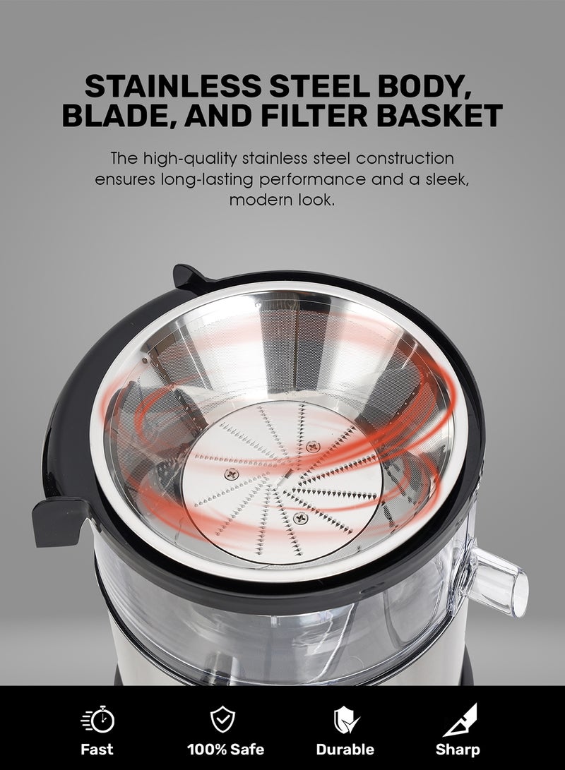Centrifugal Juicer 2.2 L 800W |Pulp Container Machine Juice Extractor With 75MM Wide Mouth | 2 Speed, Stainless Steel Body, Non-Slip Feet 1.6 L 800 W GJE5437 Red/Black/Clear