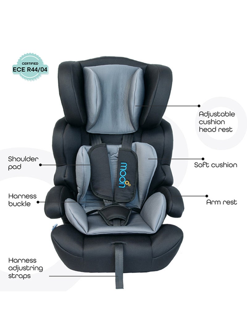 Moon Tolo Baby Car Seat Grey 9m-11y - 3 Recline Positions, Side Impact Protection, Adjustable Harness