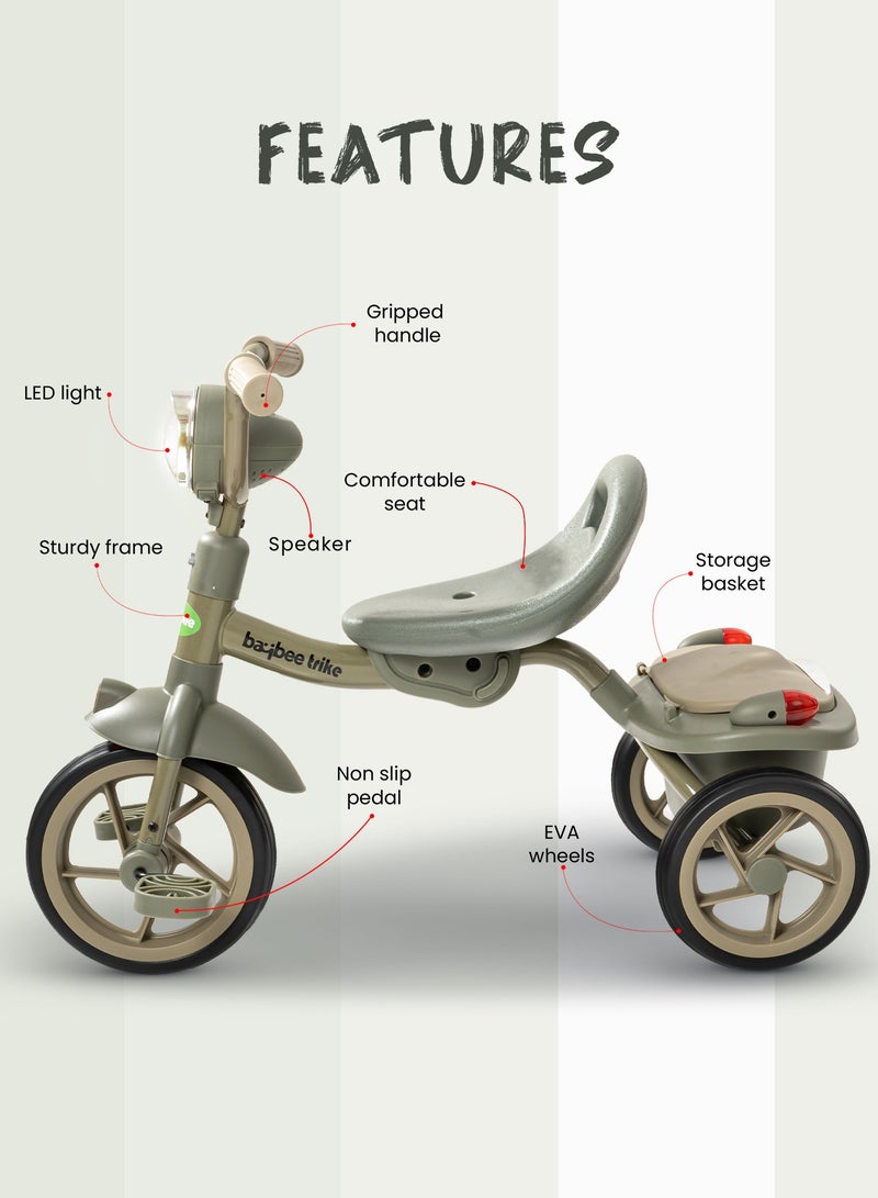 Flyer Tricycle for Kids Toddler Foldable Tricycle with Back Stroge & Head light for 2 to 5 Years Boys and Girls Kids Trike