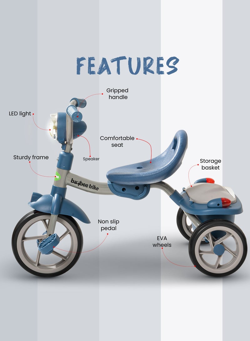 Baybee Flyer Tricycle for Kids Toddler Foldable Tricycle with Back Stroge & Head light for 2 to 5 Years Boys and Girls Kids Trike