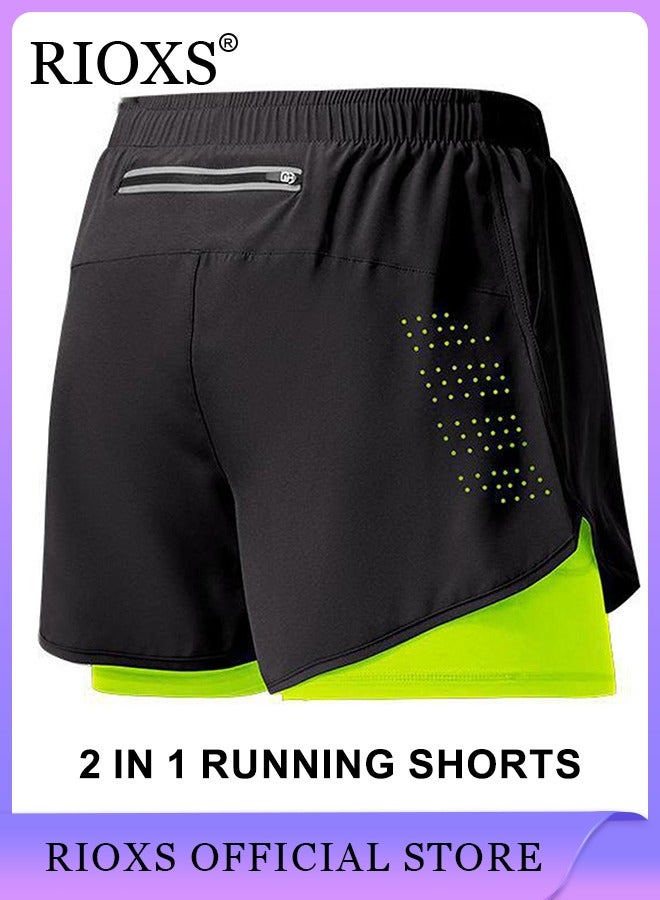 Men's 2-In-1 Athletic Running Shorts, Lightweight Sportwear Quick-Drying Shorts, Fitness Stretch Sports Shorts with Pocket, No Fading, No Deformation