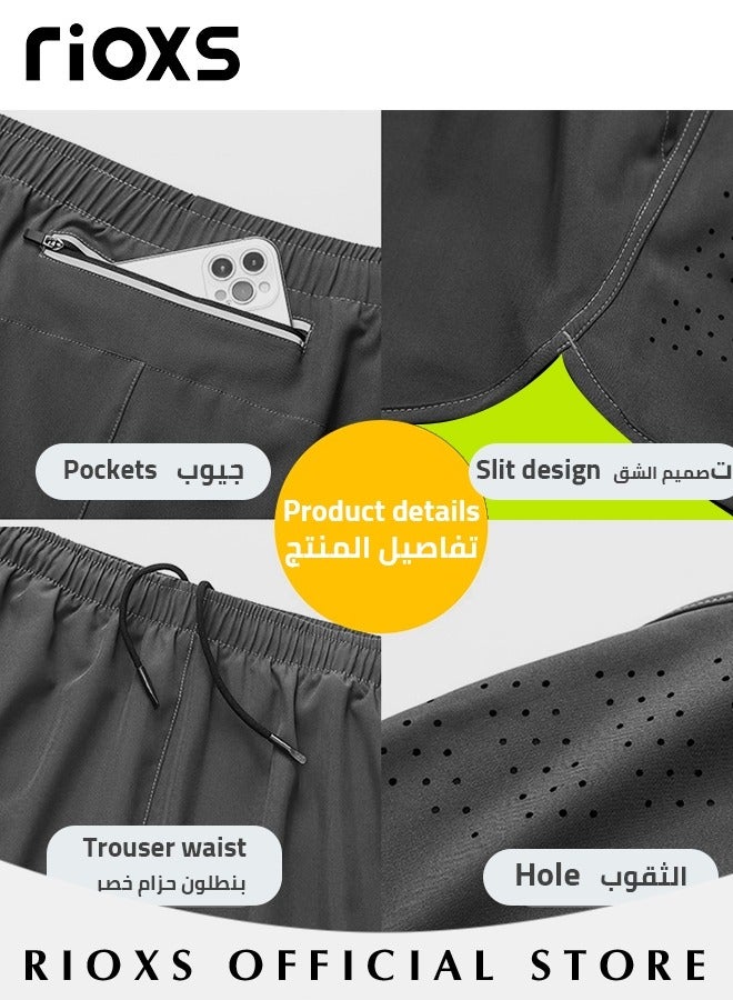 Men's 2-In-1 Athletic Running Shorts, Lightweight Sportwear Quick-Drying Shorts, Fitness Stretch Sports Shorts with Pocket, No Fading, No Deformation
