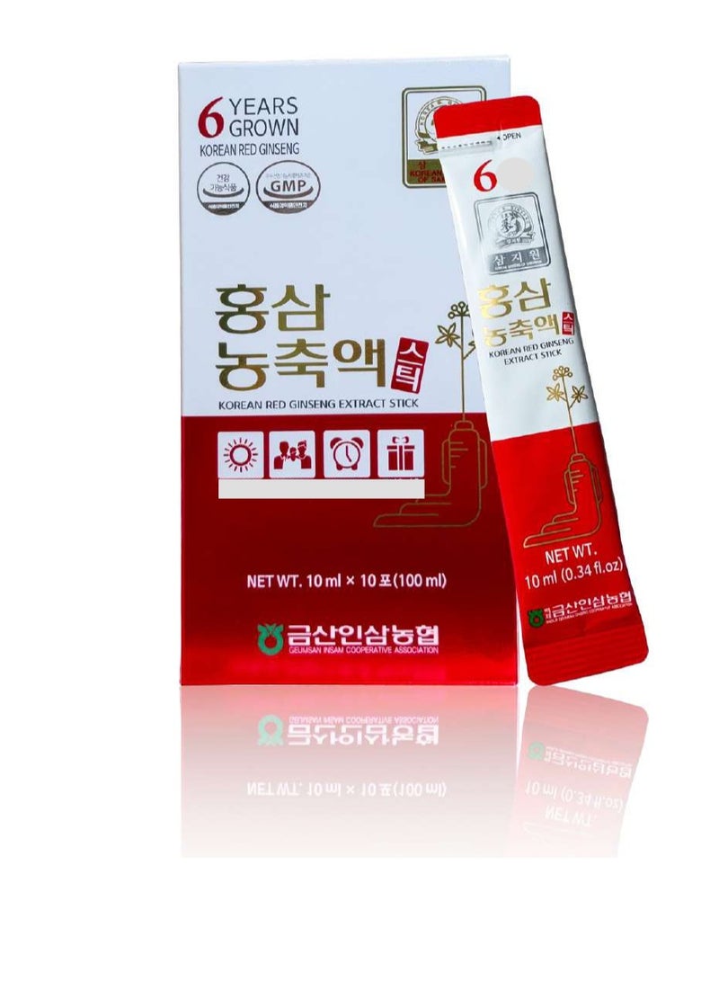 Pure Red Ginseng Extract Stick, 6 Years Grown, Energy Boost, Immune Boost, GMP Standards, 10ml x 10 Sticks