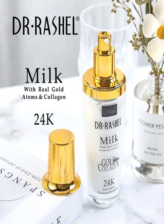 Dr. Rashel 24K Gold Radiance And Anti-Aging Essence Cream 50g and 24k Gold Collagen Anti-Wrinkle Gel Cream, FACIAL MILK CLEANSER 100ML with Eye Gel Cream (set of 4)