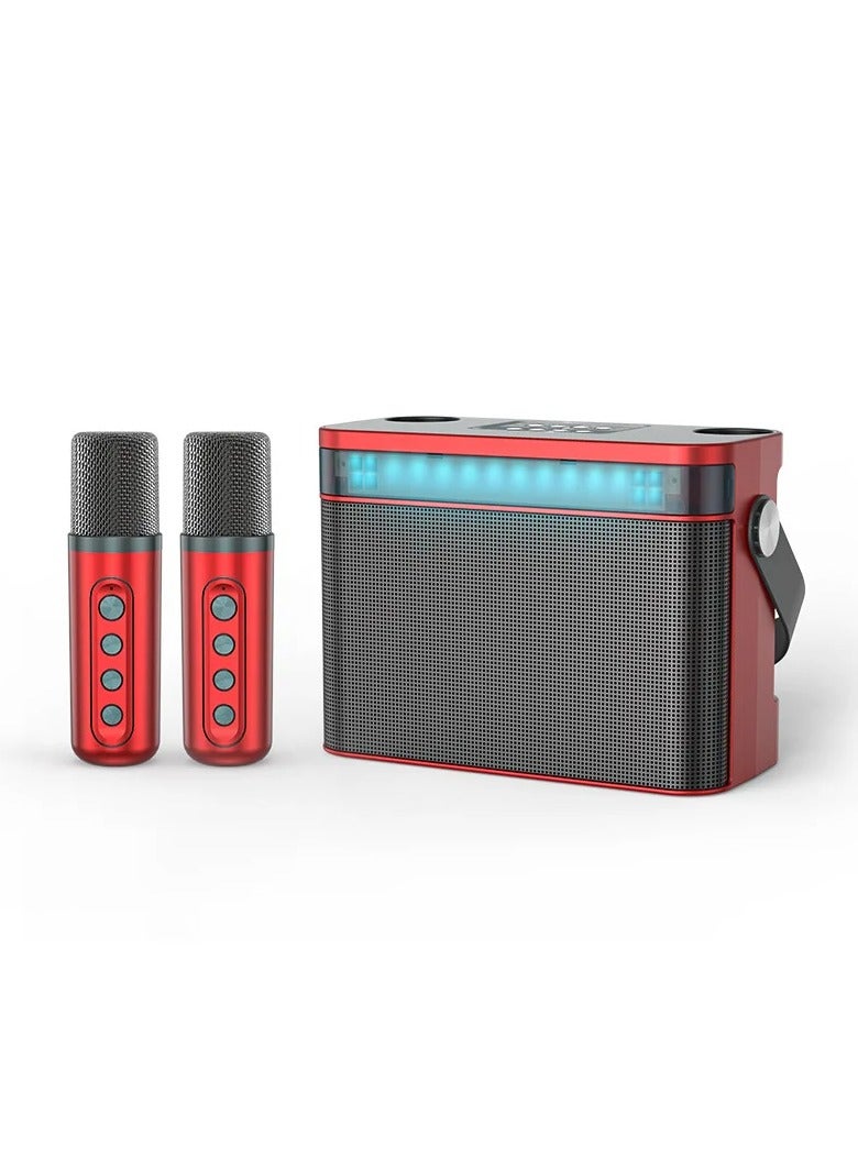 Karaoke Portable Bluetooth Speaker With 2 Microphones Sound System For Singing In Parties