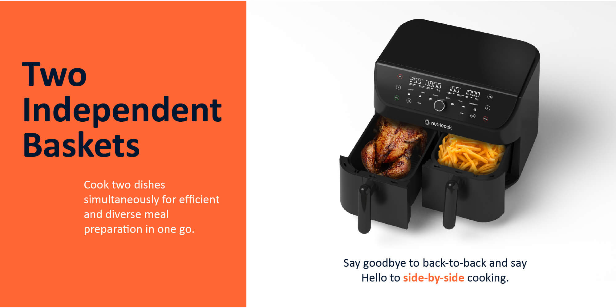 Air Fryer Duo 2 By Caliber Brands, Independently Controlled Dual Baskets, Air Fry, Bake, Roast, Broil, Reheat & Dehydrate, 6 Presets 8.5 L 2400 W AFD185 Black