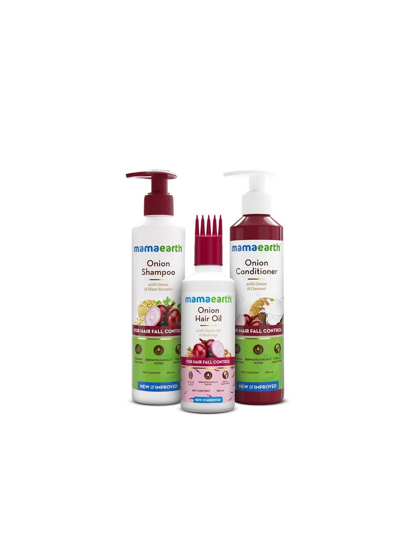 Mamaearth Anti Hair Fall Spa Range with Onion Hair Oil + Onion Shampoo + Onion Conditioner for Hair Fall Control