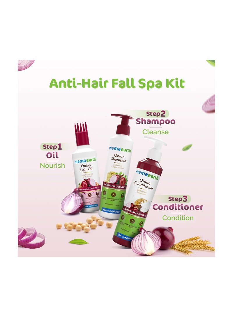 Mamaearth Anti Hair Fall Spa Range with Onion Hair Oil + Onion Shampoo + Onion Conditioner for Hair Fall Control