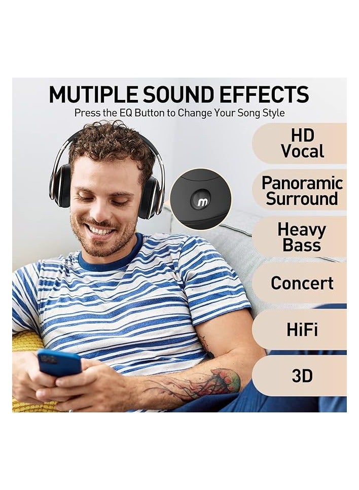 Headphones Over Ear, 40 Hours Playtime Foldable Wireless Headphones with 6EQ Modes, Headphones with Built-in Mic, Headset Wireless and Wired Hi-Fi Stereo, FM/TF for Mobile/PC/TV (Black)