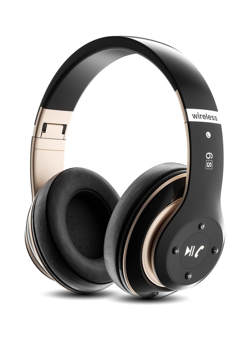 Headphones Over Ear, 40 Hours Playtime Foldable Wireless Headphones with 6EQ Modes, Headphones with Built-in Mic, Headset Wireless and Wired Hi-Fi Stereo, FM/TF for Mobile/PC/TV (Black)