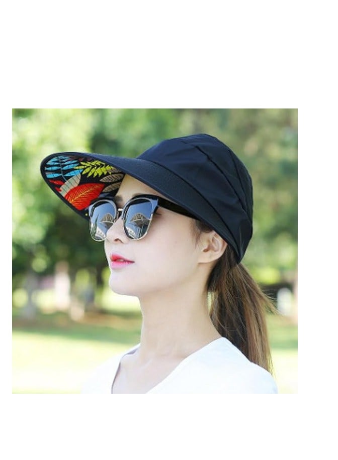 Women Sun Hat, Summer Beach Caps Women Hat Wide Brim UV Protection Floppy Brown Roll Up Hat Double-Side-Wear Ponytail Hats Baseball Caps Adjustable Cap