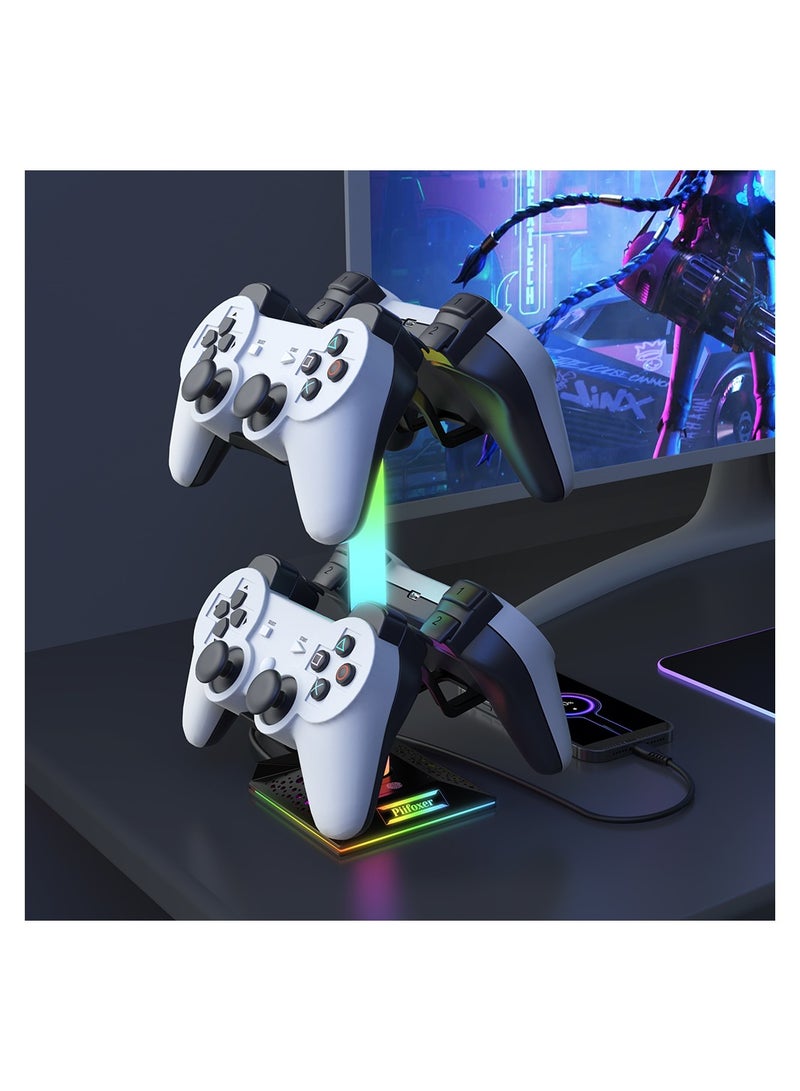 Gaming Controller Holder RGB Headphones Stand 10 Light Modes with 2 USB Charging Ports and Type-C Port - (Black)