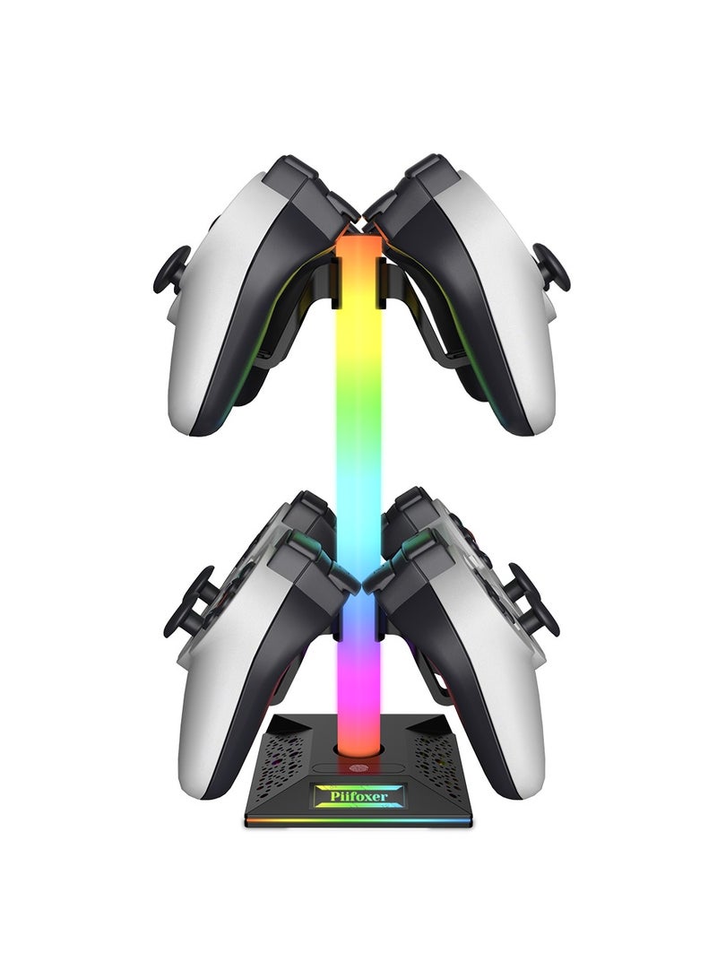 Gaming Controller Holder RGB Headphones Stand 10 Light Modes with 2 USB Charging Ports and Type-C Port - (Black)