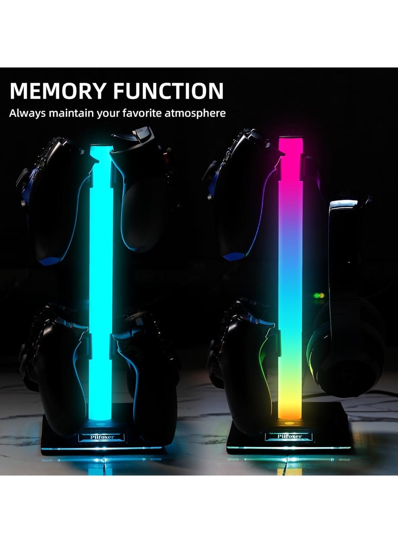 Gaming Controller Holder RGB Headphones Stand 10 Light Modes with 2 USB Charging Ports and Type-C Port - (Black)