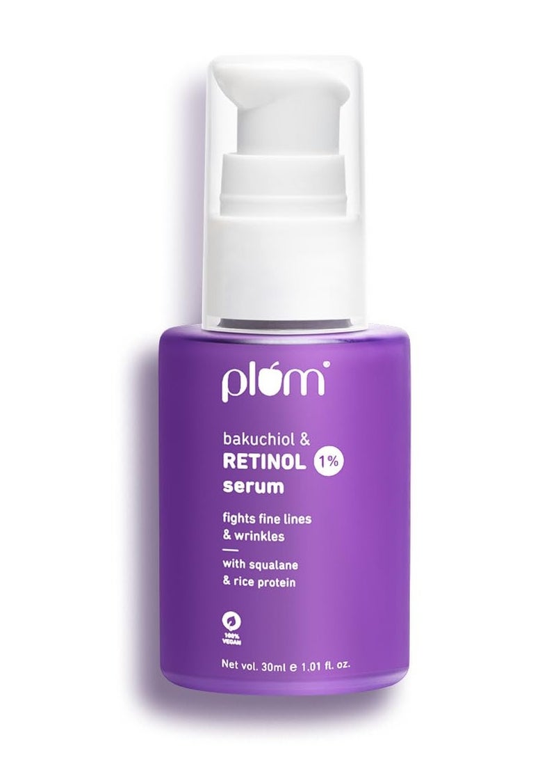 Plum 1% Retinol Serum  Serum for Face with Bakuchiol Reduces Fine Lines Wrinkles  Promotes Cell Turnover for Youthful Smooth Skin 100% Vegan