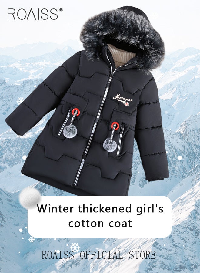 Girls Kids Padded Coat School Quilted Jacket Fur Hooded Zipper Long Parka Winter