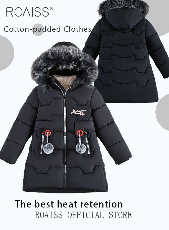 Girls Kids Padded Coat School Quilted Jacket Fur Hooded Zipper Long Parka Winter