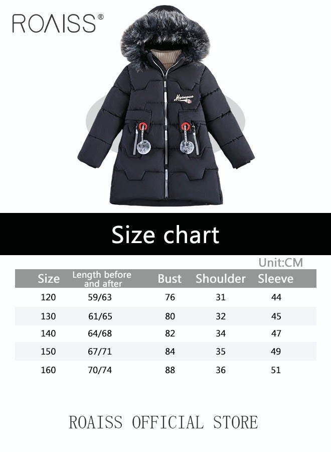 Girls Kids Padded Coat School Quilted Jacket Fur Hooded Zipper Long Parka Winter