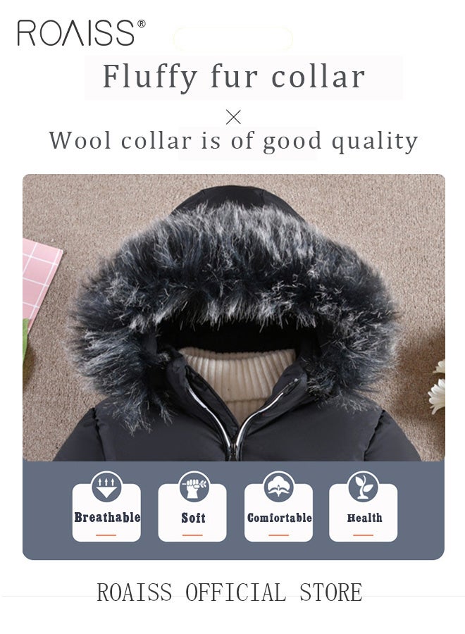 Girls Kids Padded Coat School Quilted Jacket Fur Hooded Zipper Long Parka Winter