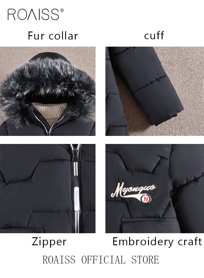 Girls Kids Padded Coat School Quilted Jacket Fur Hooded Zipper Long Parka Winter