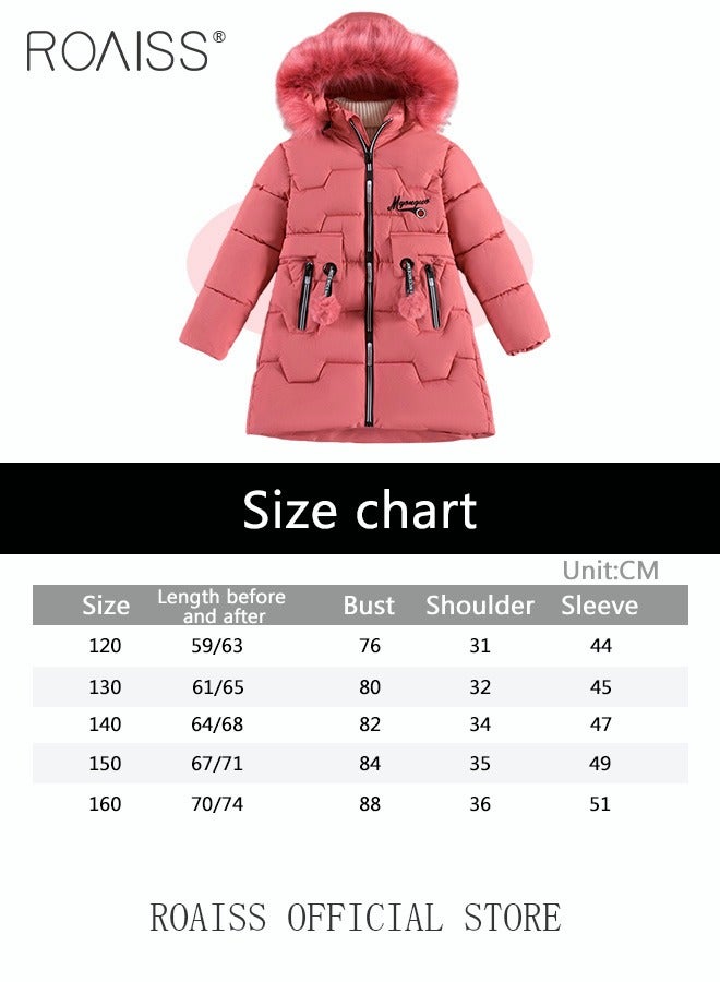 Girls Kids Padded Coat School Quilted Jacket Fur Hooded Zipper Long Parka Winter