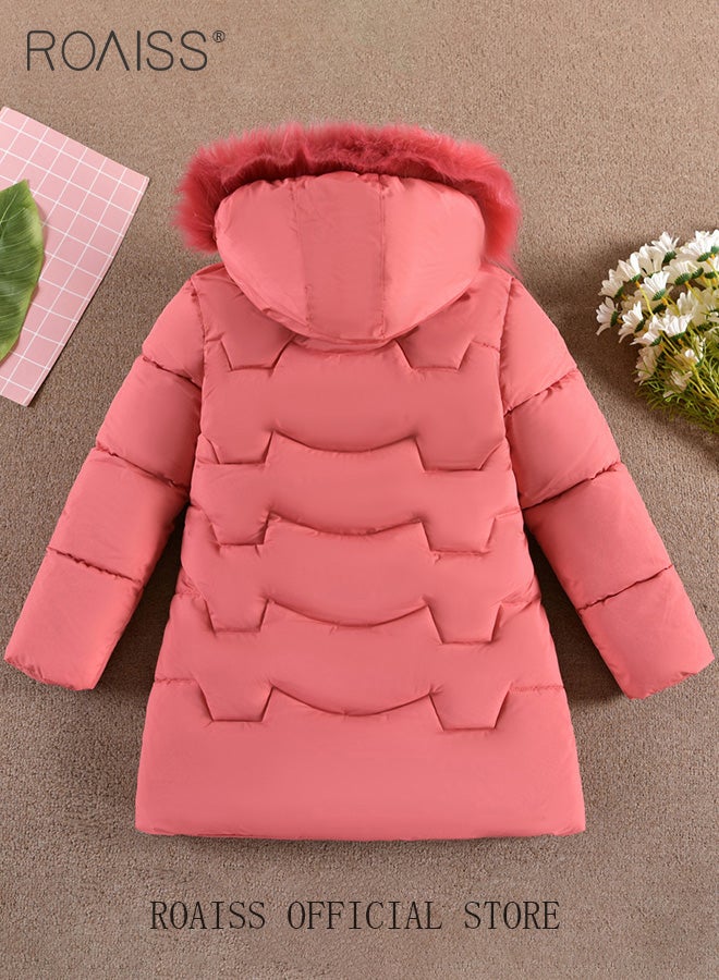 Girls Kids Padded Coat School Quilted Jacket Fur Hooded Zipper Long Parka Winter