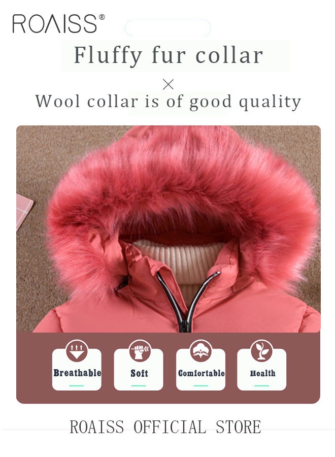 Girls Kids Padded Coat School Quilted Jacket Fur Hooded Zipper Long Parka Winter