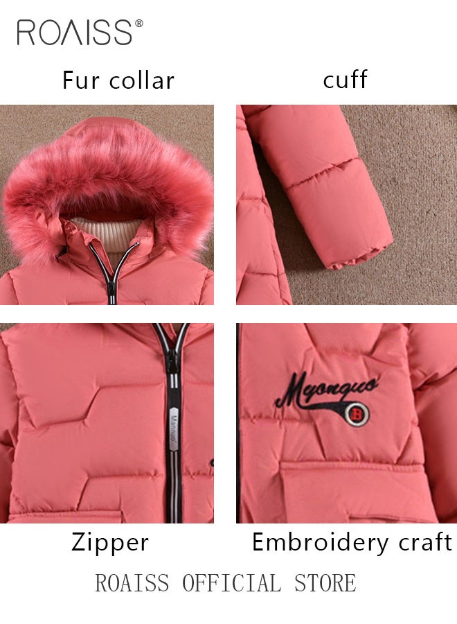 Girls Kids Padded Coat School Quilted Jacket Fur Hooded Zipper Long Parka Winter