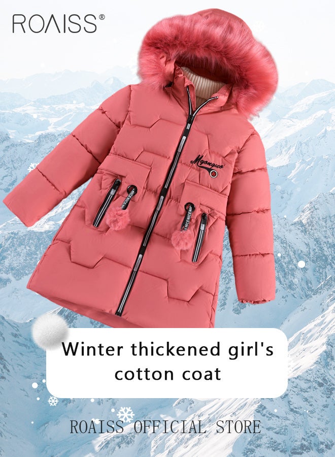 Girls Kids Padded Coat School Quilted Jacket Fur Hooded Zipper Long Parka Winter