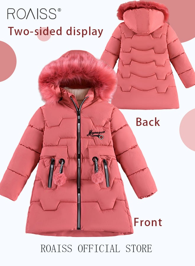 Girls Kids Padded Coat School Quilted Jacket Fur Hooded Zipper Long Parka Winter