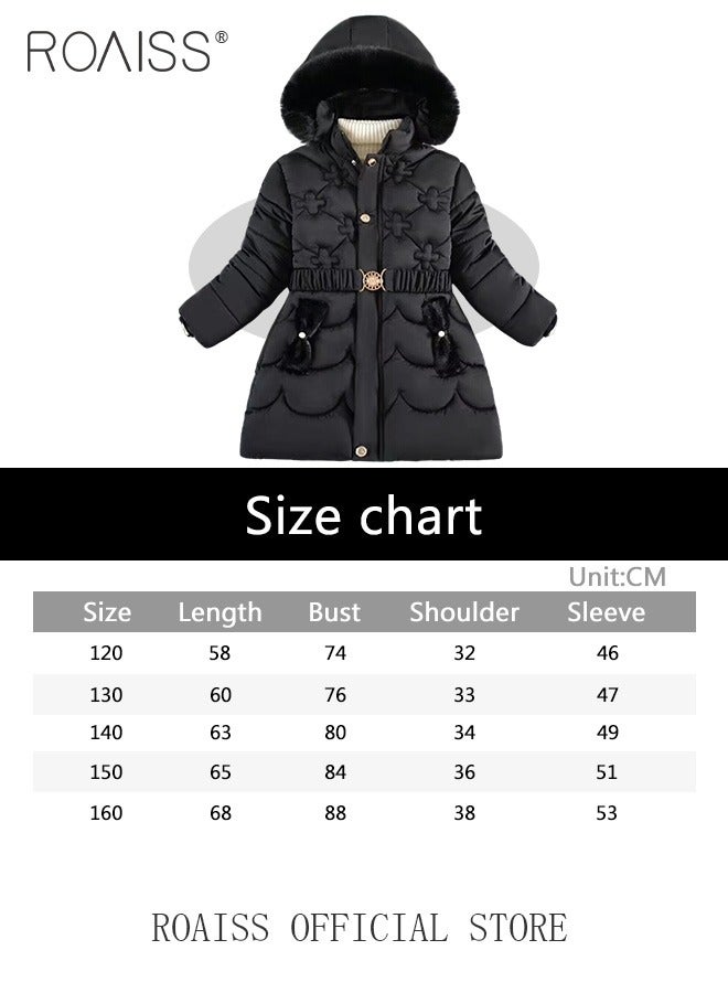 Children's Soft and Skin-Friendly Mid-Length Winter Coat with Fleece and Fur Collar—Solid Color Down Jacket with Simple Design and Zip Featuring Cartoon Pattern