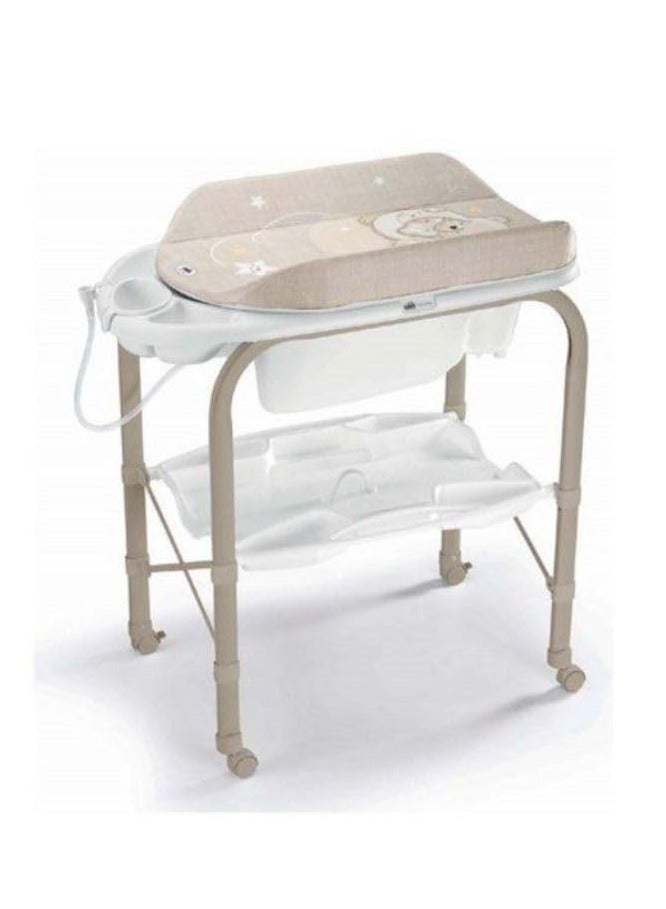 Changing Table - Beige  - Soft Changing Mat - From 0 - 6 Months Old Baby, With Storage, Made In Italy, Changing Diaper Station For Infant And Nursery, Foldable, Portable With 4 Wheels