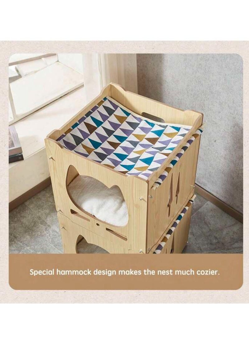 Wooden Cat House with Hammock, Outdoor Cat House, Wooden Cat House,with Scratching Board